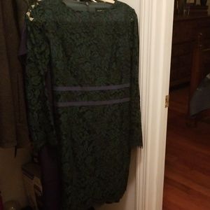 Hunter green lace sheath dress